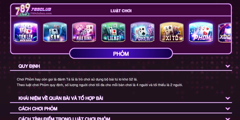 Luật chơi phỏm 789Club