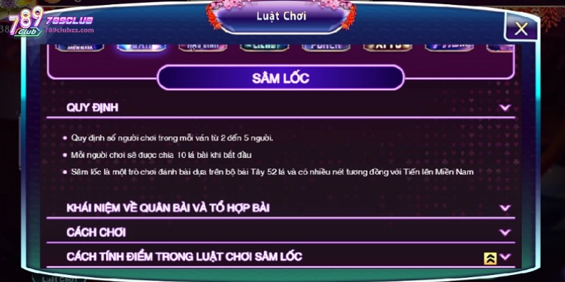 Luật chơi bài sâm 789Club